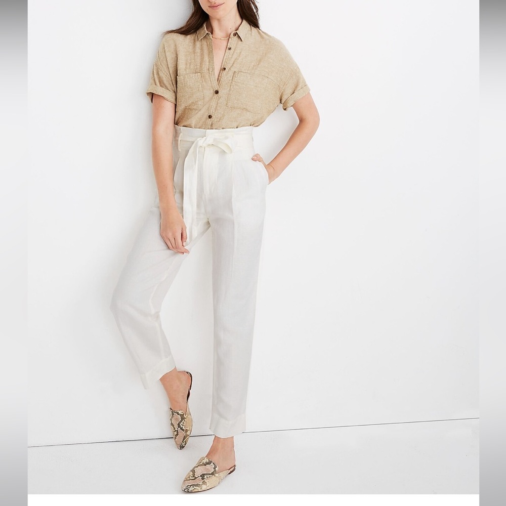 Madewell linen pants, white, paper bag
